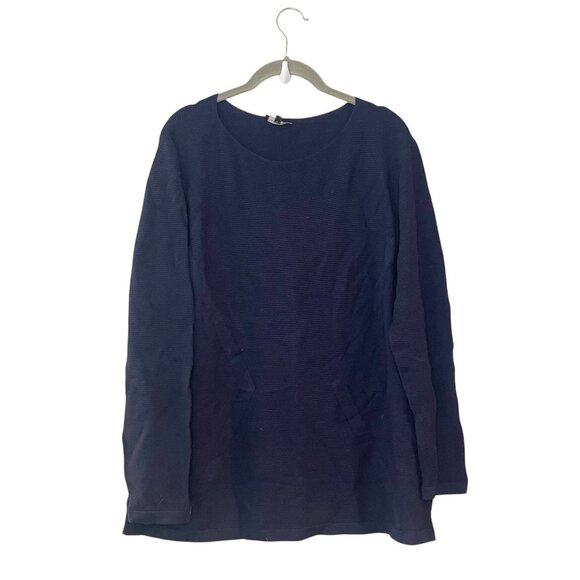Lafayette 148 Navy Viscose Polyamide Fine Knit Scoop Neck Knit Sweater 1X - Picture 1 of 4